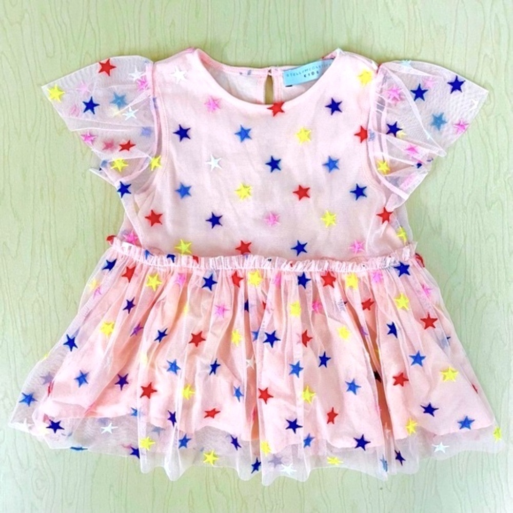 New Stella McCartney Kids Dress Girls 6M Multicolor Embroidered Stars Pink Tulle